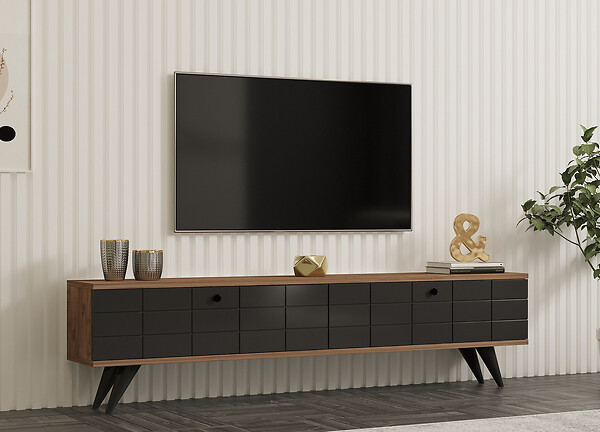 HABITAT ET JARDIN - Meuble TV en bois "Alberi" - 160 x 25 x 35 cm - Gris anthracite - large
