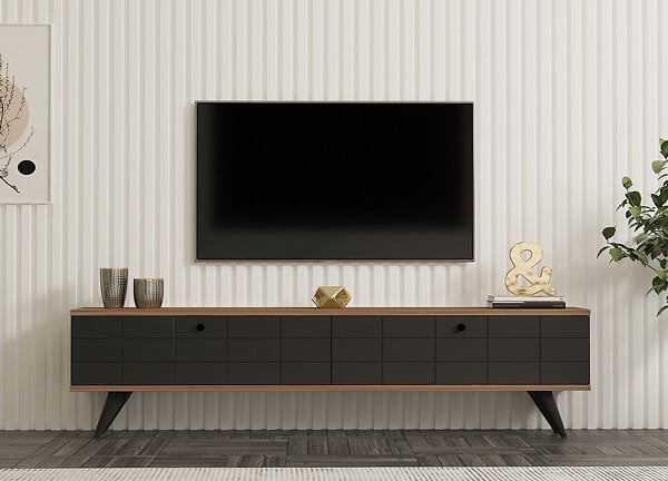 HABITAT ET JARDIN - Meuble TV en bois "Alberi" - 160 x 25 x 35 cm - Gris anthracite - large
