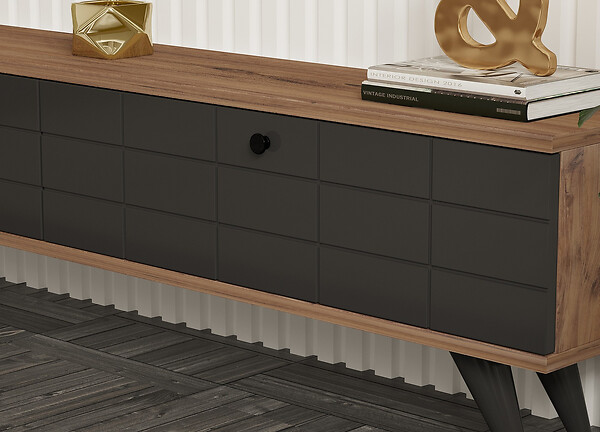 HABITAT ET JARDIN - Meuble TV en bois "Alberi" - 160 x 25 x 35 cm - Gris anthracite - large