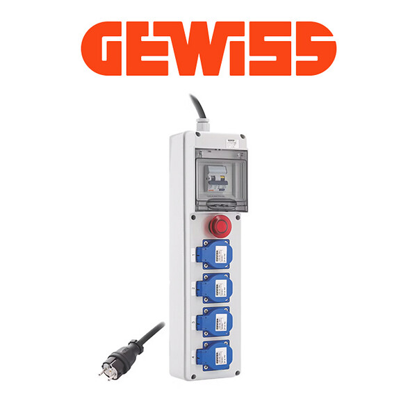 BATILEC - Coffret de chantier monophasé IP44 – 4 prises 230V 16A, différentiel 30mA, arrêt d'urgence et câble 3 m HO7RN-F-GEWISS - large