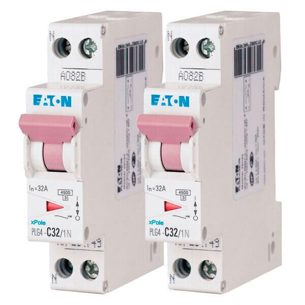 EATON CAPRI - EATON Lot de 2 disjoncteurs 32A Ph+N à vis 45kA 230V courbe C, protection fiable et conforme EN 60898 - large