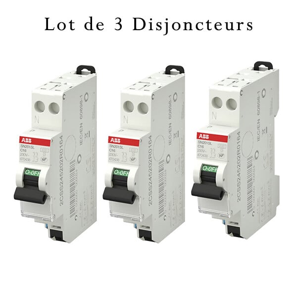 ABB - ABB Lot de 3 disjoncteurs automatiques Ph+N raccordement Rapide 16A-4,5Ka - large