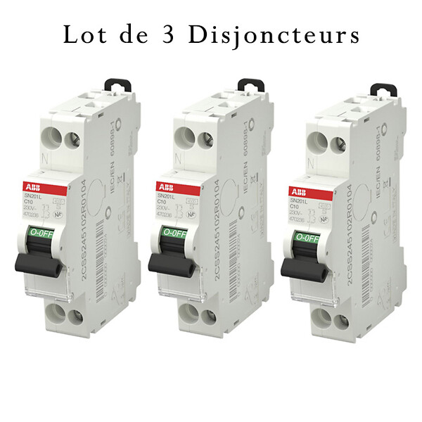 ABB - ABB Lot de 3 disjoncteurs Ph+N raccordement Vis 10A-4,5Ka - Courbe C - large