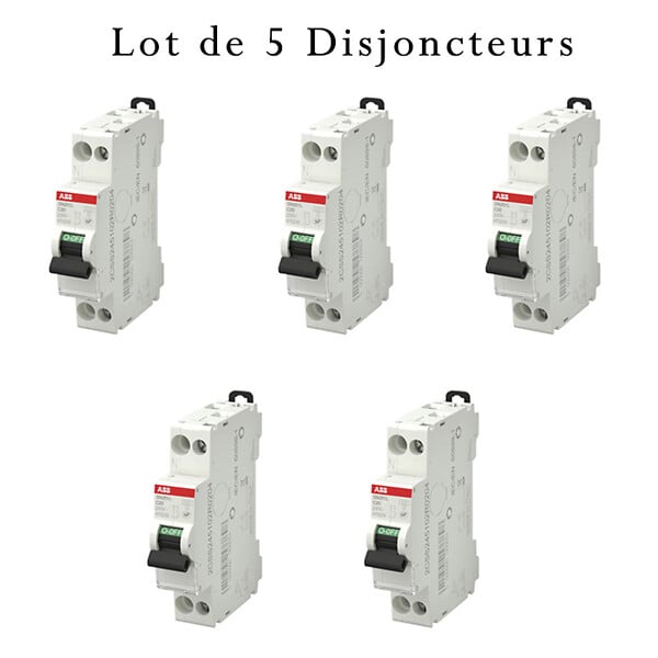 ABB - Lot de 5 disjoncteurs Ph+N raccordement Vis 20A-4,5Ka - Courbe  C-ABB - large