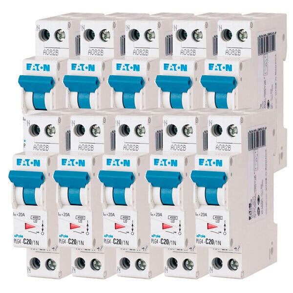 EATON CAPRI - EATON Lot de 10 disjoncteurs 20A Ph+N à vis 45kA 230V courbe C - large