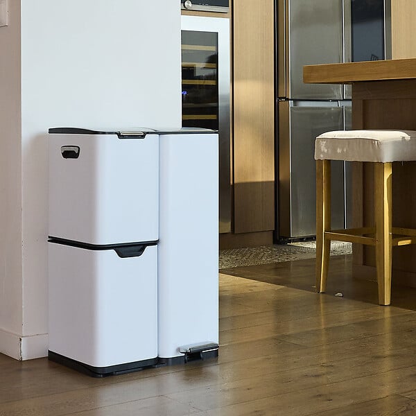 KITCHEN MOVE - Poubelle pédale tri sélectif HAJA blanc 60L - large