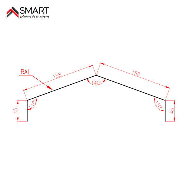 BRAVO THE SMART SOLUTION - Faitière double crantée TR45 - bac acier - tôle de couverture - Toiture -  Coloris Brun Rouge Terracotta RAL 8012 L=2.10m, épaisseur 0.63mm - large