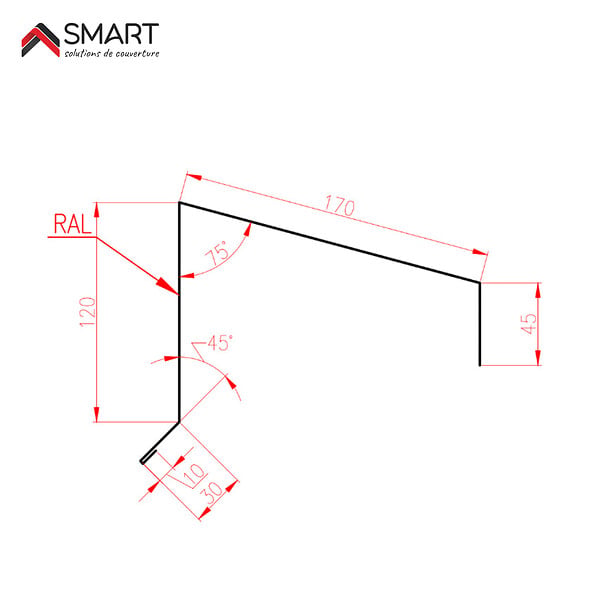 BRAVO THE SMART SOLUTION - Faitière sur mur crantée TR45 - bac acier - tôle de couverture - Toiture -  Coloris Gris Anthracite RAL 7016 L=2.10m, épaisseur 0.63mm - large