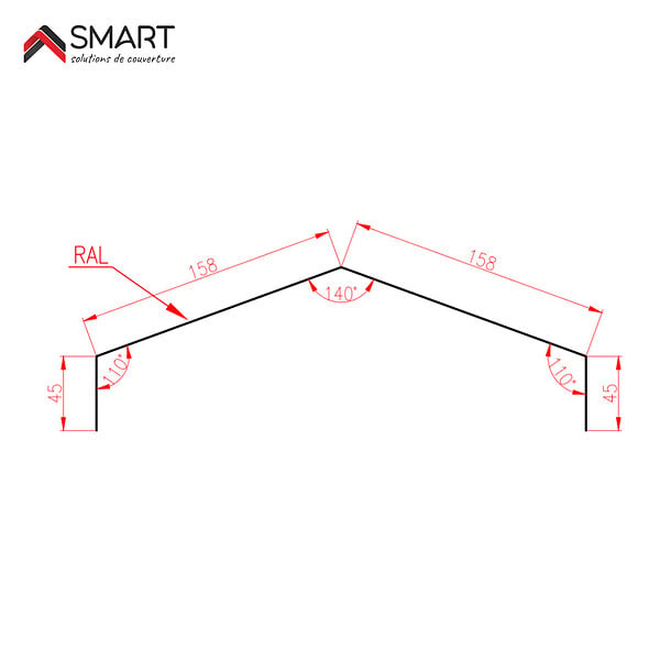BRAVO THE SMART SOLUTION - Faitière double crantée TR45 - bac acier - tôle de couverture - Toiture -  Coloris Gris Anthracite RAL 7016 L=2.10m, épaisseur 0.63mm - large
