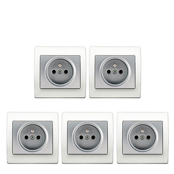 SIEMENS - SIEMENS LOT 5 Prise 2P+T Silver Delta Iris + Plaque basic Blanc - large
