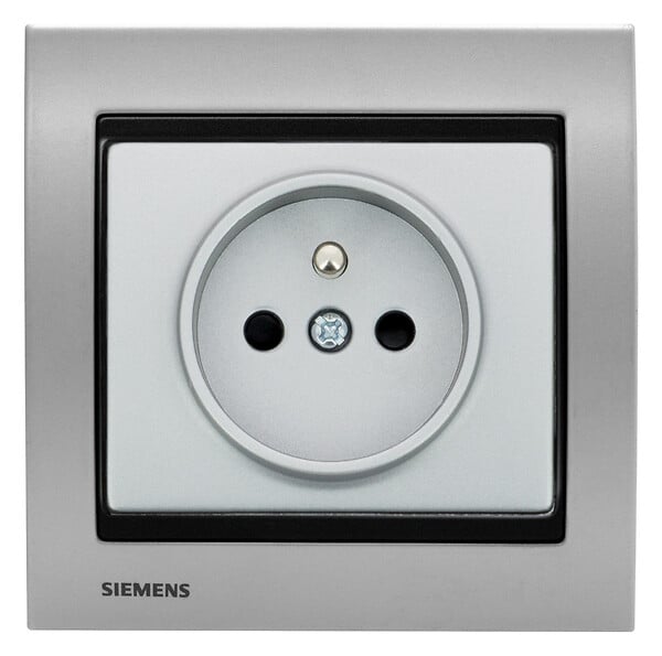 SIEMENS - SIEMENS Prise 2P+T Silver Delta Iris + Plaque Métal Alu Silver - large