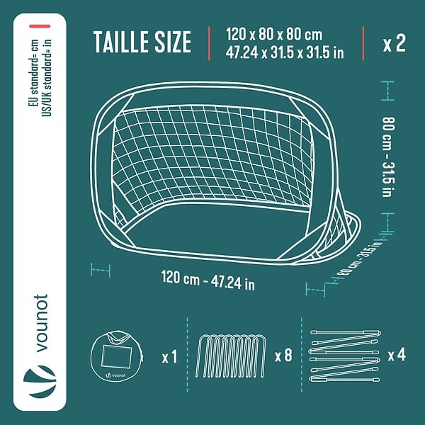 VOUNOT - Lot de 2 buts de football pliable pop up 120x80x80cm noir - large