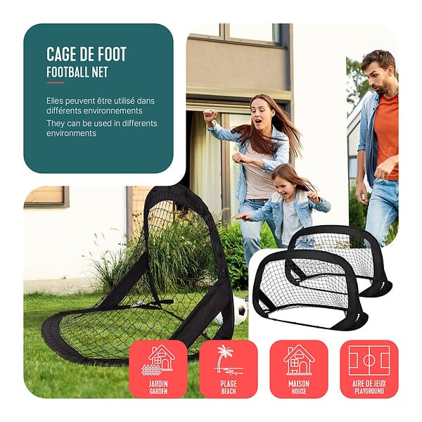 VOUNOT - Lot de 2 buts de football pliable pop up 120x80x80cm noir - large