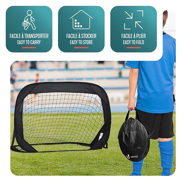VOUNOT - Lot de 2 buts de football pliable pop up 120x80x80cm noir - large
