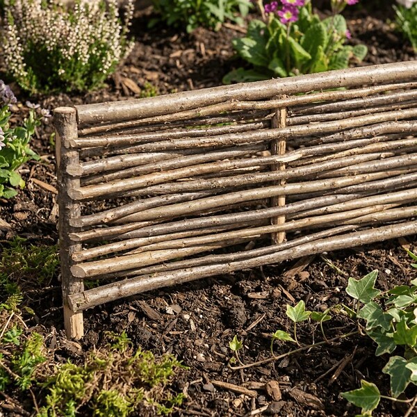 ART GARDEN - Bordure pour potager - Noisetier tressage horizontal - Avec piquets - 40x75 cm - large