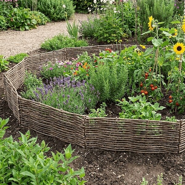 ART GARDEN - Bordure pour potager - Noisetier tressage horizontal - Avec piquets - 30x115 cm - large