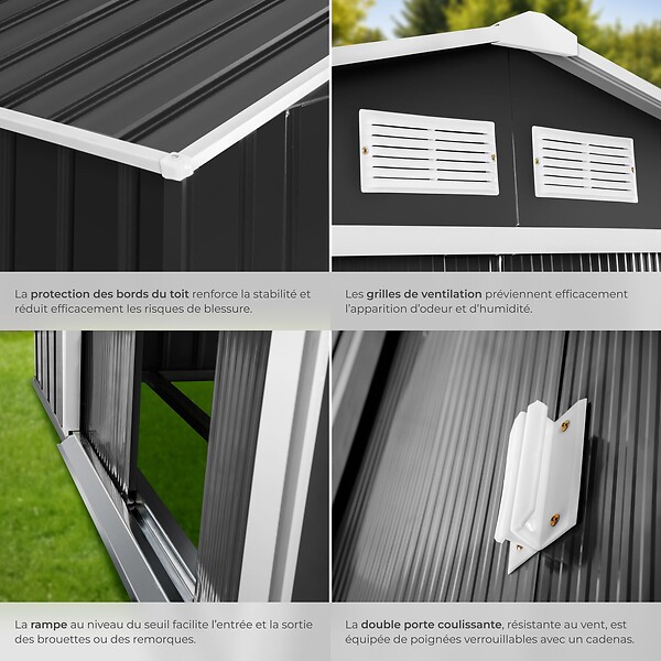 TECTAKE - Abri de jardin métal 2,7 m² toiture 2 pans gris/blanc - large
