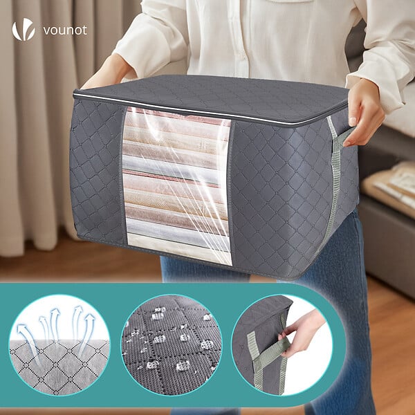 VOUNOT - Lot de 7 sac de rangement sous vide Non Tisse XXL gris - large