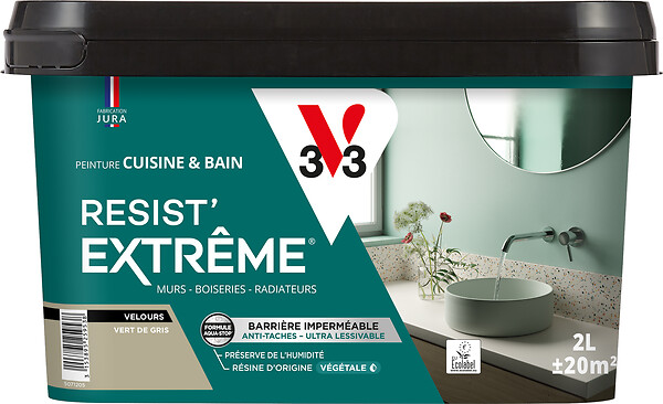 V33 - Peinture Cuisine et Bain Resist' Extrême - Vert de gris - 2L - large