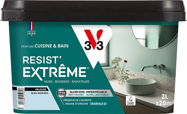 V33 - Peinture murale cuisine et bain - Résine végétale - Bleu horizon - 2L - large