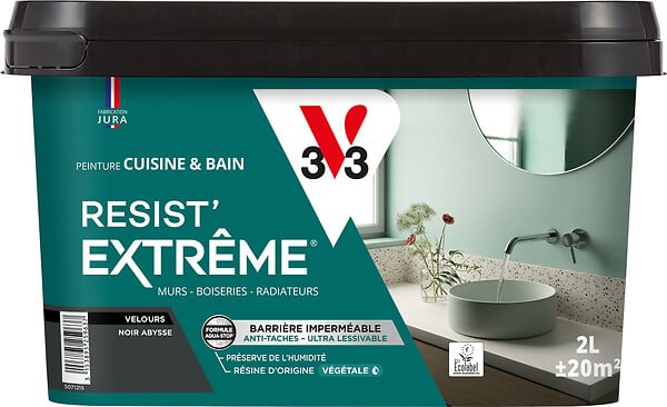 V33 - Peinture Cuisine et Bain Resist' extrême Noir abysse - 2L - large