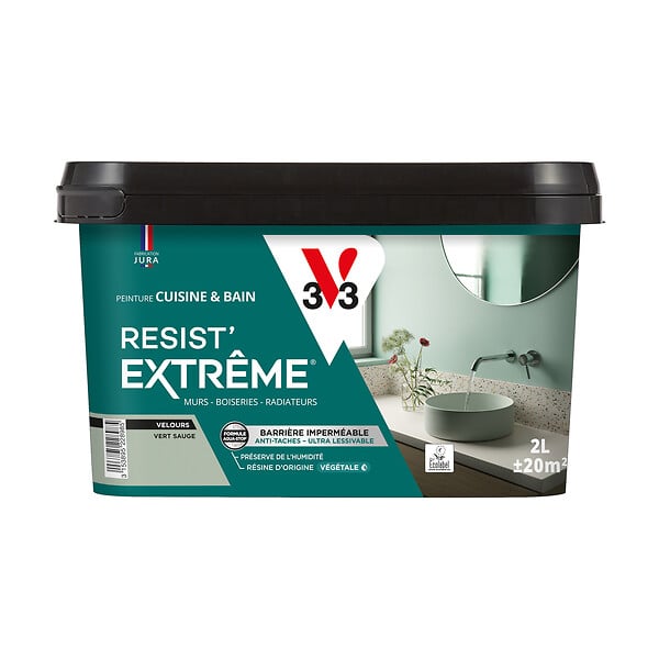 V33 - Cuisine et bain Resist' extrême vert sauge velours 2L - large