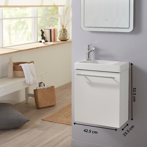 GODART - Meuble Lave-mains Blanc mat pour robinet à gauche Solo - large