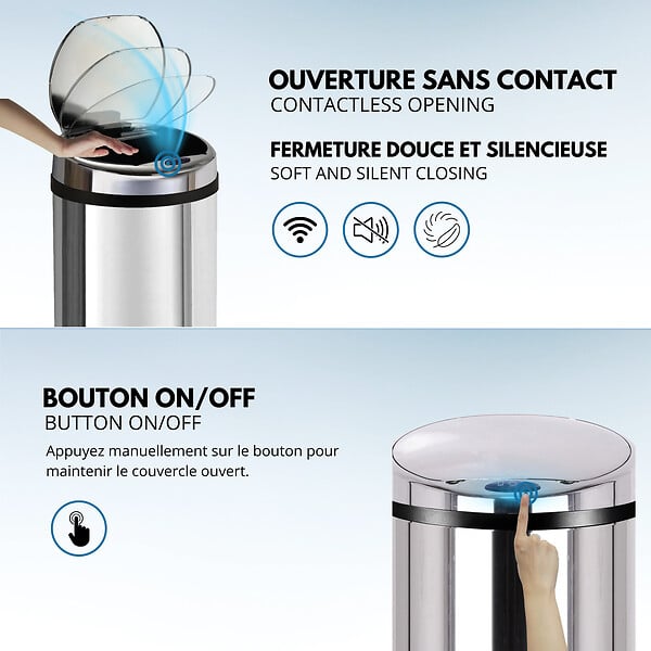KITCHEN MOVE - Poubelle automatique inox ARTIC argent 50L - large
