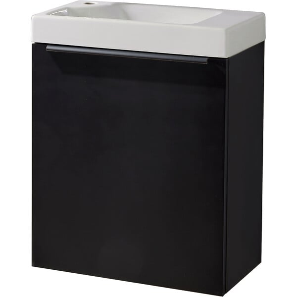 GODART - Pack lave-mains Noir Mat avec poignée noire et lave-mains - Robinetterie Eau froide à gauche - L.42.5 X H. 52.5 cm - Hamac 2 - large