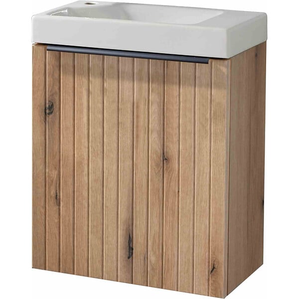GODART - Pack lave-mains Bois Strié avec poignée noire et lave-mains - Robinetterie Eau froide à gauche- L.42.5 X H.52.5 cm - Hamac 2 - large