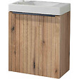 GODART - Pack lave-mains Bois Strié avec poignée noire et lave-mains - Robinetterie Eau froide à gauche- L.42.5 X H.52.5 cm - Hamac 2 - vignette