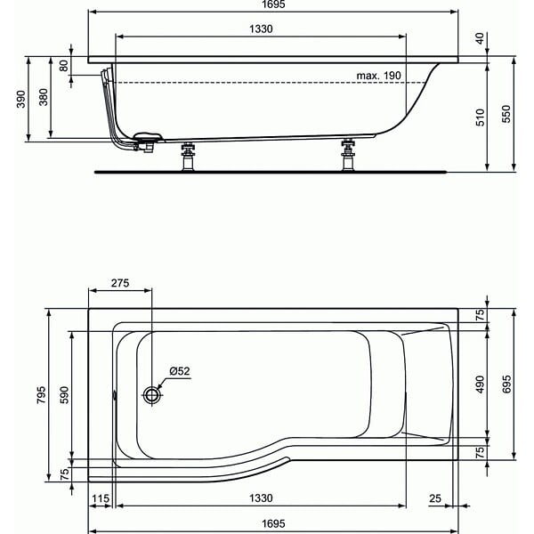 IDEAL STANDARD - IDEAL STANDARD Baignoire Connect air 170 X 80 avec Pare Bain asymétrique gauche - large