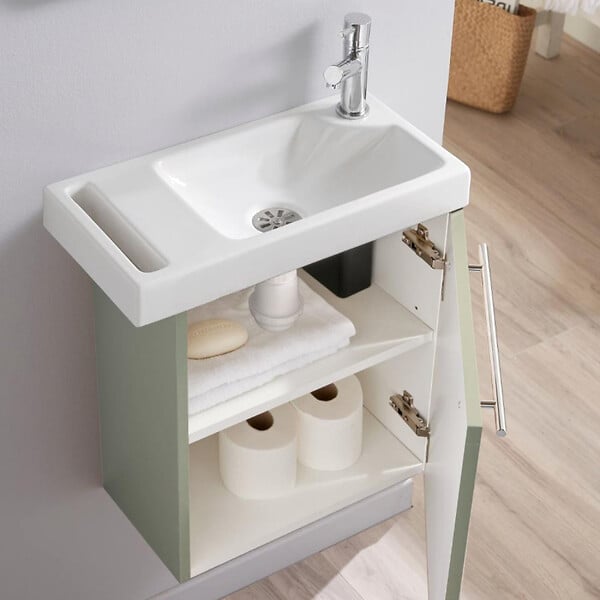 PLANETE BAIN - Pack lave-mains Vert avec porte serviette - robinetterie eau froide à droite - L.48 X H. 52.5 cm - Houston 2 - large