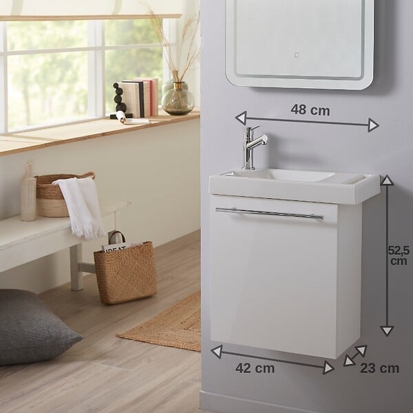 PLANETE BAIN - Pack lave mains blanc + Lave mains + Robinetterie eau froide - large