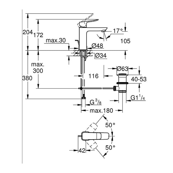 GROHE - Dice mitigeur monocommande de lavabo à levier avec vidage, noir mat (1018322430) - large