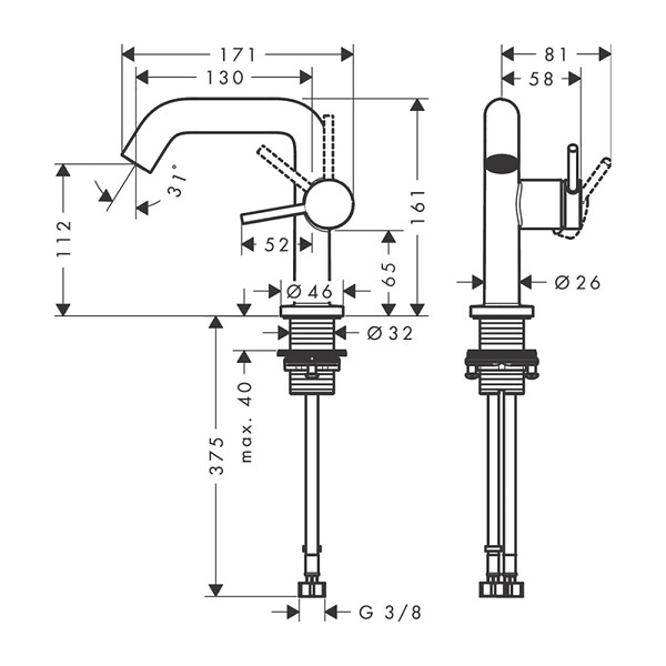 HANSGROHE - Hansgrohe Tecturis S mitigeur monocommande de lavabo éco CoolStart, bonde Push-Open, bronze brossé (73320140) - large