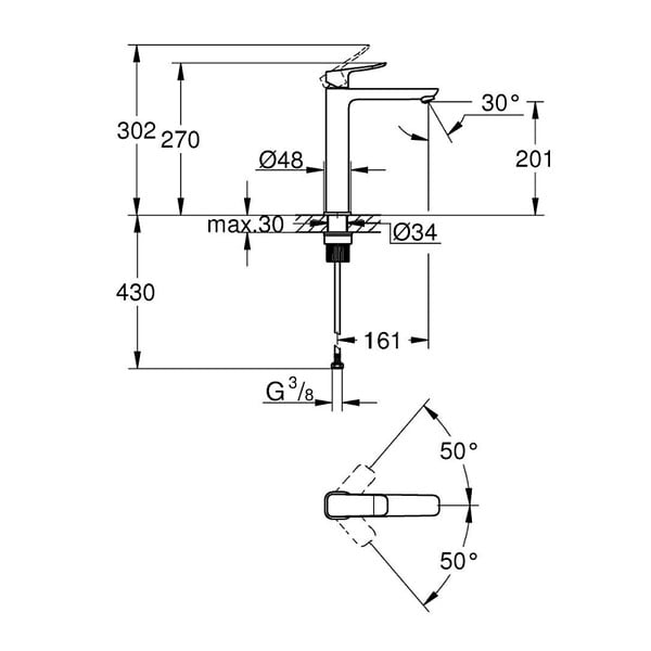 GROHE - Grohe Dice mitigeur lavabo monocommande XL à levier, avec cartouche en céramique, sans tirette ni vidage, noir mat (1018922430) - large