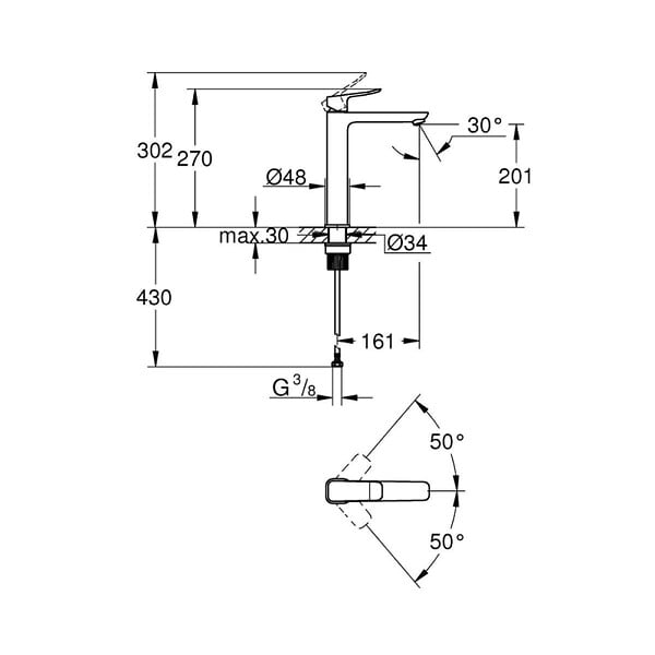 GROHE - Grohe Dice mitigeur monocommande de lavabo XL à levier, sans vidage, chrome brillant (1018920000) - large
