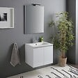 KIAMAMI VALENTINA - Meuble Salle De Bain 60 Cm Portes Blanc Brillant Avec Lavabo Et Miroir Avec Lampe  | Benaco - vignette