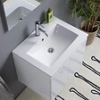 KIAMAMI VALENTINA - Meuble Salle De Bain 60 Cm Portes Blanc Brillant Avec Lavabo Et Miroir Avec Lampe  | Benaco - vignette