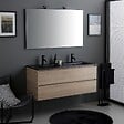 KIAMAMI VALENTINA - Meuble Salle De Bains Suspendu 120Cm Chêne Avec Lavabo Noir, Miroir Et Lampe | Berlin - vignette