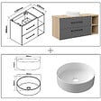 AICA SANITAIRE - AICA Ensemble Meuble Salle de Bain 120 cm et Vasque Ronde en Céramique, Tiroirs à Fermeture Douce - Anthracite + Chêne - vignette