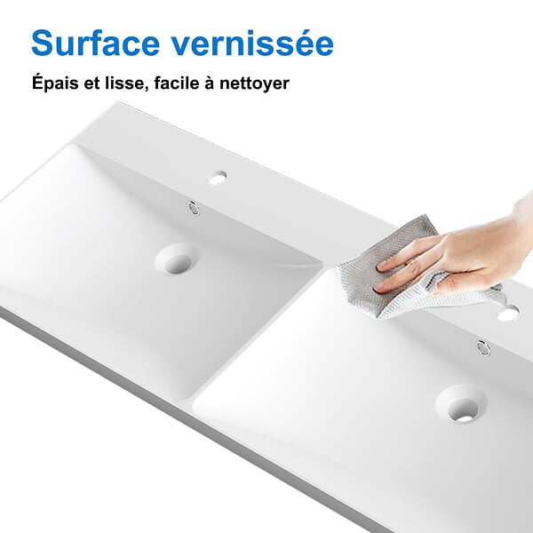 AICA SANITAIRE - AICA Ensemble Meuble Salle de Bain Suspendu 120cm, Blanc + Chêne, Moderne, Grand Tiroir - large