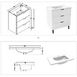 AICA SANITAIRE - AICA Meuble de salle de bain mural avec pieds 80 cm Blanc - 3 tiroirs + Lavabo Céramique - vignette