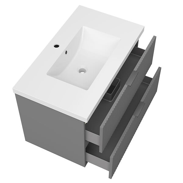 AICA SANITAIRE - AICA Meuble de salle de bain mural Anthracite 80 cm - 2 tiroirs, lavabo inclus - large
