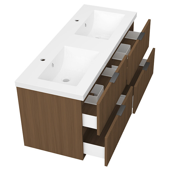 AICA SANITAIRE - AICA Meuble de salle de bain mural Noyer 120 cm - 4 tiroirs, lavabo inclus - large