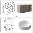 AICA SANITAIRE - AICA Ensemble Meuble Salle de Bain 100 cm et Vasque Ronde en Céramique, Tiroirs à Fermeture Douce - Anthracite + Chêne - vignette
