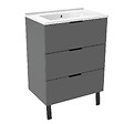 AICA SANITAIRE - AICA Meuble de salle de bain mural avec pieds 60 cm Anthracite - 3 tiroirs, lavabo céramique, Panneau AICA Sanitaire - vignette
