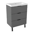 AICA SANITAIRE - AICA Meuble de salle de bain mural avec pieds 60 cm Anthracite - 3 tiroirs, lavabo (jointless & résistant) - vignette