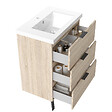 AICA SANITAIRE - AICA Meuble de salle de bain mural avec pieds 60 cm  Chêne - 3 tiroirs + Lavabo Céramique - vignette